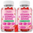 2 paquets de vitamines B-Complex Gummies pour les femmes et les hommes, méthyl B12, B1, B2, B3, B5, B6, B7 et B9 - Complexe de vitamine B avec vitamine C soutient l'énergie et la fonction immunitaire, parfum de fraise, 120 comte