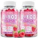 2 Pack Vitamin B Complex Gummies, All B Vitamins + Methyl B12, B1, B2, B3, B5, B6, Biotin, Methylfolate, Vitamin C, Choline, Inositol, PABA for Energy & Immune Support, Raspberry, 120 Count