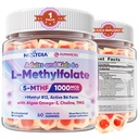 L-Méthylfolate 1000 mcg + Méthyl B12 Gummies pour enfants et adultes - Active 5-MTHF, w/Omega-3 DHA & EPA(3:1), Choline & TMG, B6, soutient MTHFR Gene, Cerveau, Énergie et Méthylation, Sans sucre, 60 Cts