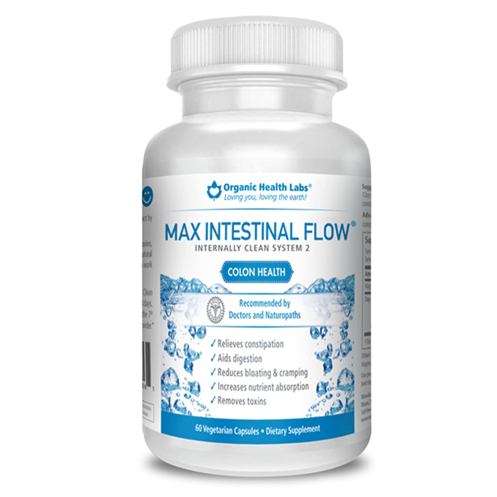 Laboratoires de santé biologiques Max Débit intestinal, Nettoyage naturel du colon pour soutenir la régulation du Bowel, Excellent nettoyage corporel détox pour les hommes et les femmes, 60 capsules de légumes