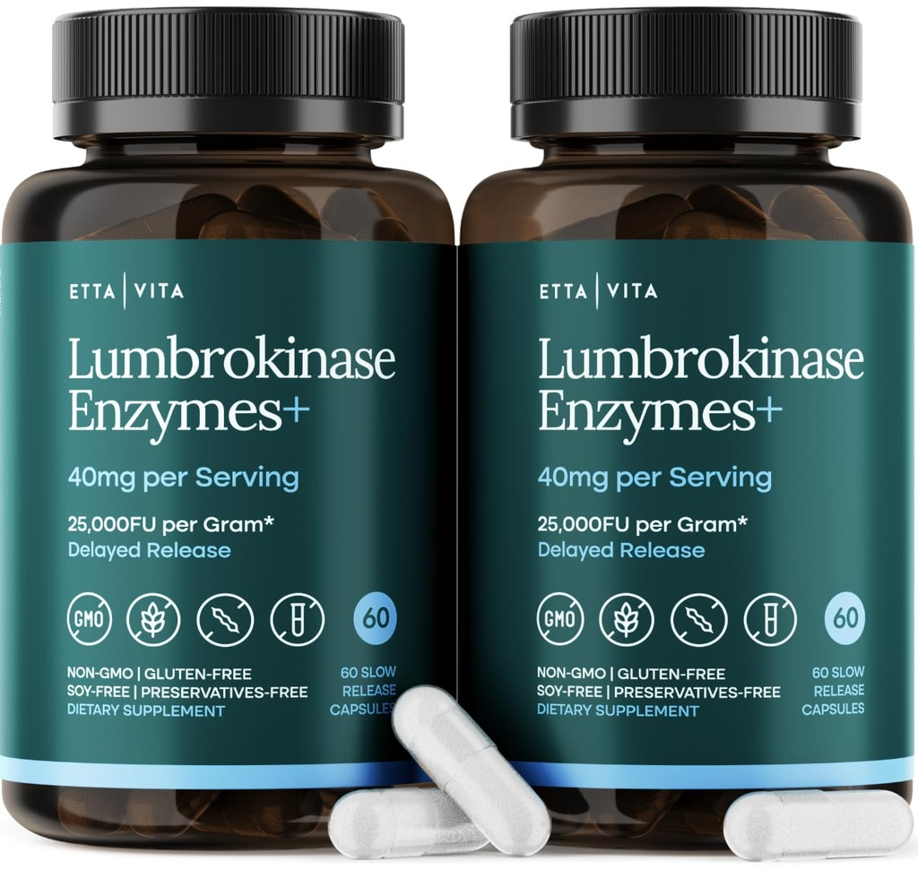 Potent Lumbrokinase Supplement (120 portions) 40mg/Serviment (Max Activity - 800 000 unités) - Capsules d'enzymes de lumbrokinase pour le soutien énergétique, la digestion, la cognition et la santé gut - similaire à la nattokinase