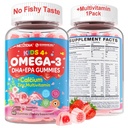 Nextdia Omega 3 (EPA/DHA) Gummies remplies pour les enfants Adolescents avec multivitamine, calcium + D3 + K2 + zinc, plus vitamine A B1 B2 B12 C, sélénium, iode pour cerveau, yeux, os, énergie, sans goût de poisson, sans sucre