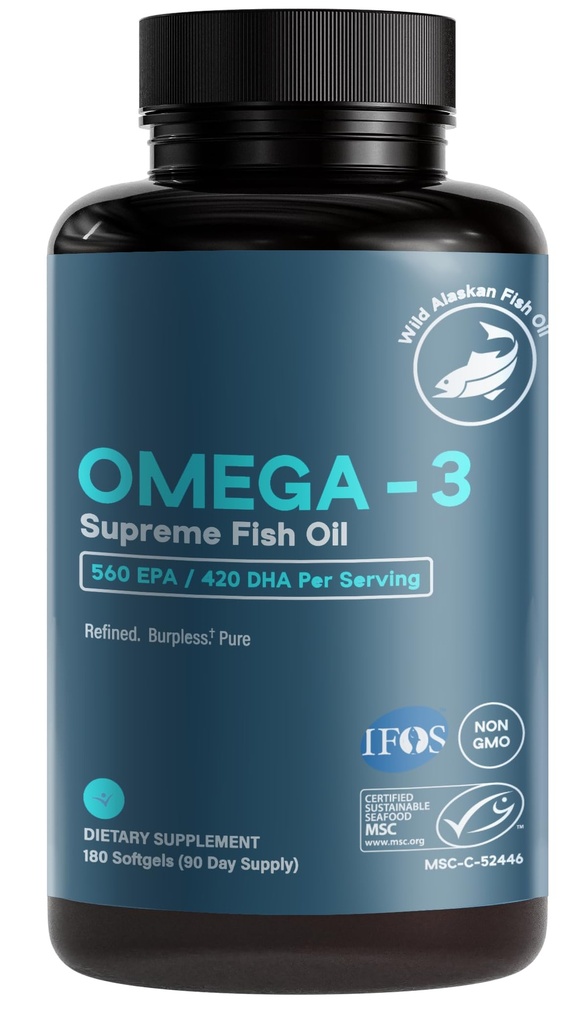 Omega-3 Supreme 1400 mg Huile de poisson sauvage de l'Alaska Enteric Coated, Burpless