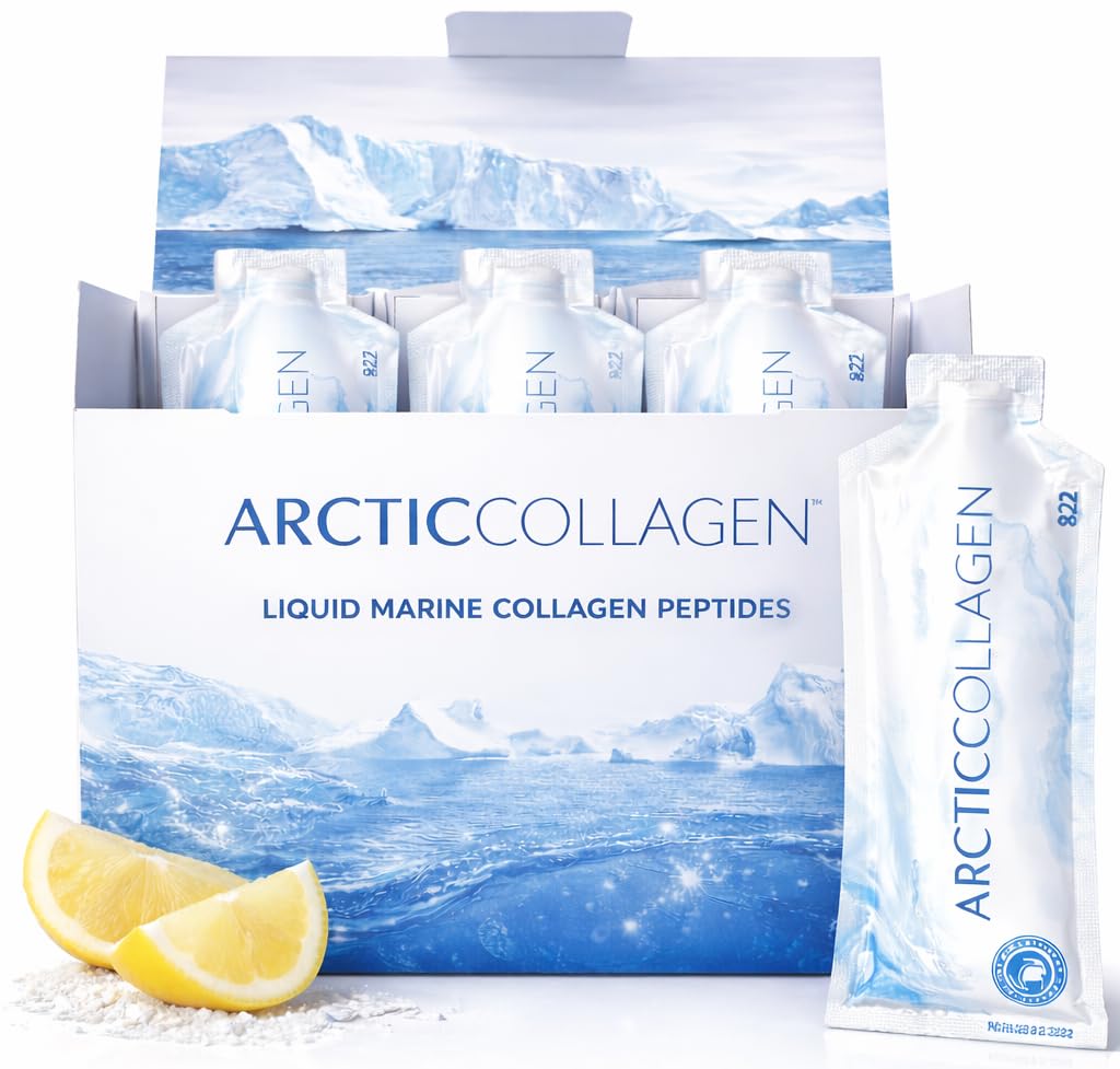 Liquid Marine Collagen Peptides for Women Men – 8000mg Hydrolyzed Collagen Liquid Supplement with Biotin & Vitamins for Hair Growth, Skin, Nails & Joints, Lemon Flavor, Sugar-Free, 14 Sachets