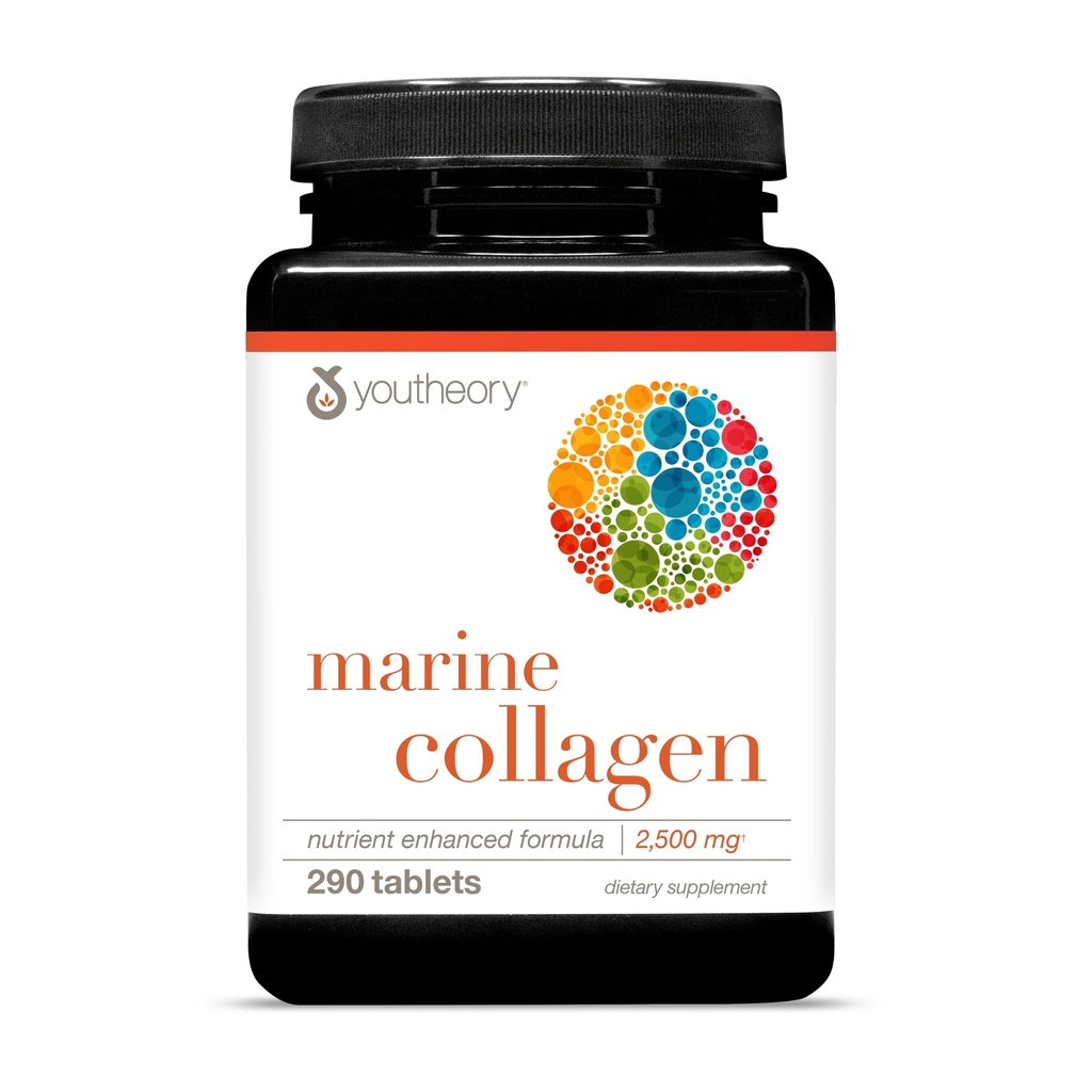 Youtheory Marine Collagen Tablets - 2,500 mg Fish-Sourced Collagen Peptides- with Vitamins A, C, E, B6 & B12 - Supports Joint & Nail Health* - Highly Absorbable - 290 Tablets (58-Day Supply)