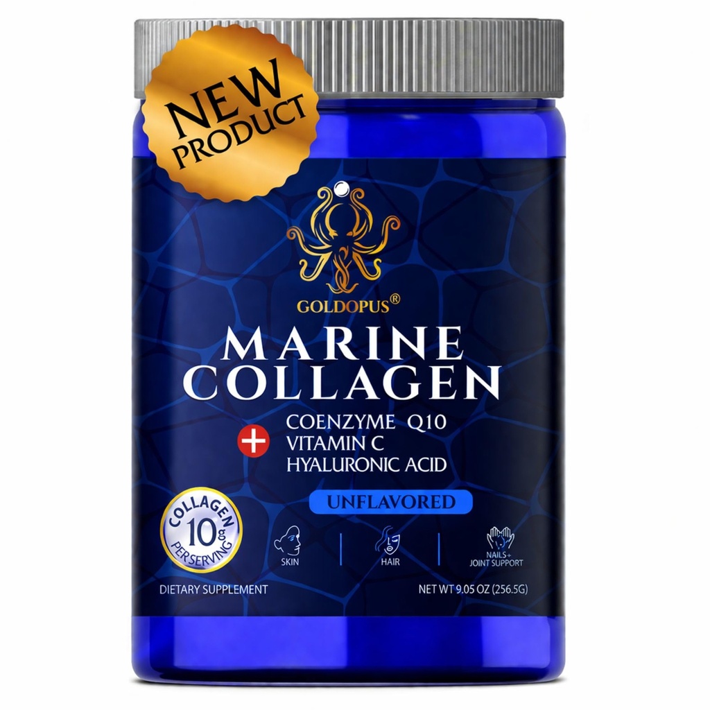 Peptides de collagène marin en poudre avec acide hyaluronique, Coenzyme Q10, vitamine C - Promouvoir la peau ferme, les ongles forts et l'air, articulations saines - Collagène hydrolysé de morue Atlantique - 10g par portion
