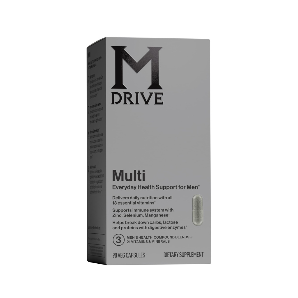 Multivitamine Mdrive pour les hommes, Multivitamine quotidienne - Immune Health Support du zinc, du sélénium, du manganèse et de la vitamine D, enzymes pour le soutien digestif, CoQ10 pour l'énergie et la vitamine K2, 90 capsules