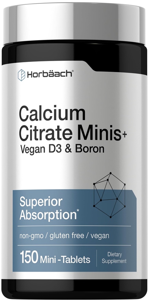 Horbäach Calcium Citrate avec vitamine D3 et Boron.com 150 Comprimés Supplément pour les hommes et les femmes.