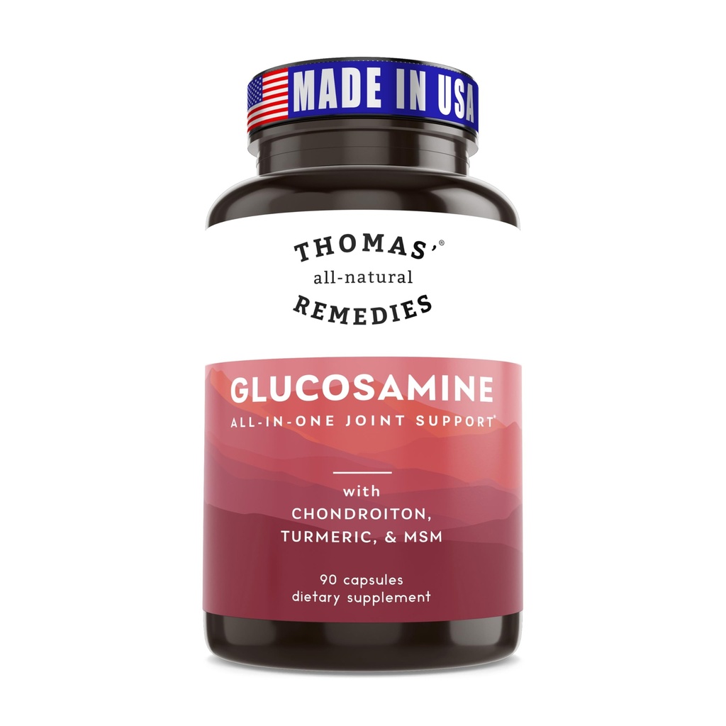 Thomas's all-natural Remedies Glucosamine Chondroïtine Joint Support – w/MSM, Boswellia, Turmeric Bio & Ginger, Hyaluronique Acid, Quercetin, Bromelain – 90 Capsules – Pas de remplissage – Fabriqué aux États-Unis