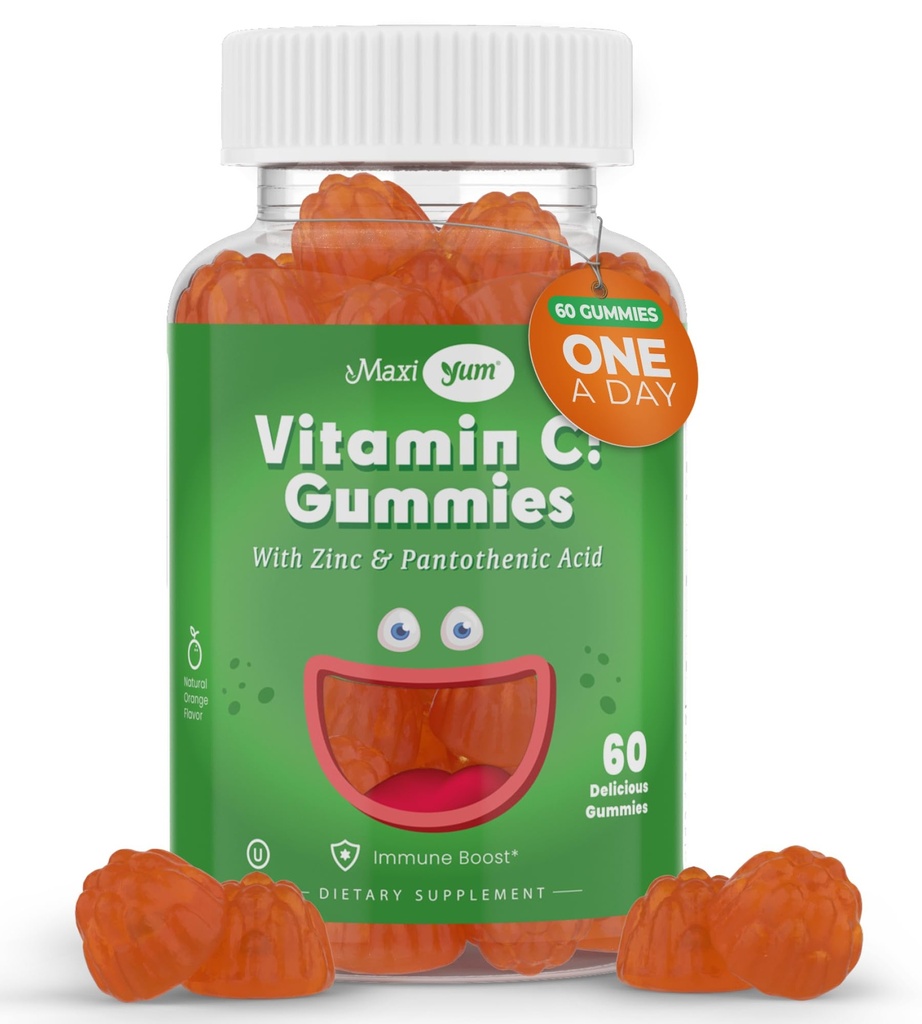 Maxi-Santé Vitamine C Gommies avec Zinc - Maxi-Santé Vitamine C avec Zinc pour les enfants et les adultes - Support respiratoire et amplificateur - Pas de conservateurs et arômes artificiels - 60 Gommies en forme de fruits