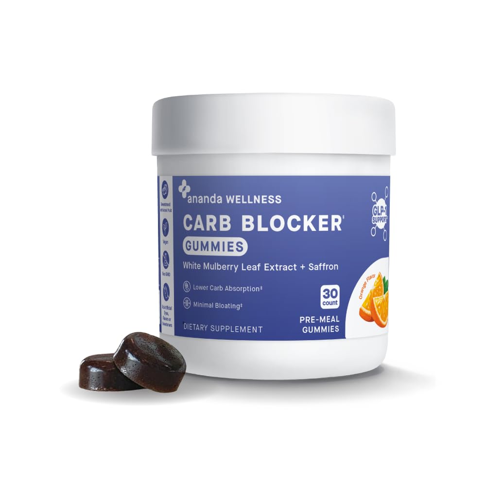 GLP-1 Carb Blocker Gummies – White Mulberry Leaf Extract + Saffron, Pre-Meal Gummies for Lower Carb Absorption & Minimal Bloating, Orange Flavor, 30 Count