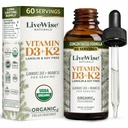 Live Wise Naturals Vegan D3 K2 Vitamine 5000 UI, 90 MCG (MK-7) gouttes - 60 portions, formulation ultra-concentrée et absorption rapide - gouttette micro-dose de précision pour le soutien cognitif et immunitaire