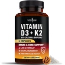 Nouvelle vitamine D3 5 000 UI + K2 MK-7 100 mcg - 2-en-1 Bone, Immune et soutien cardiaque, facile à avaler, non-OGM - 60 capsules