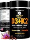 ÉLÉMENTS CLÉS Vitamine D3 K2 10,000 UI avec Glycinat de magnésium 400mg & Safran 88,5mg - Mood, Immune, Bone Health - Vitamine D et K (MK-7) 200mcg - Sans OGM, sans gluten pour les femmes et les hommes