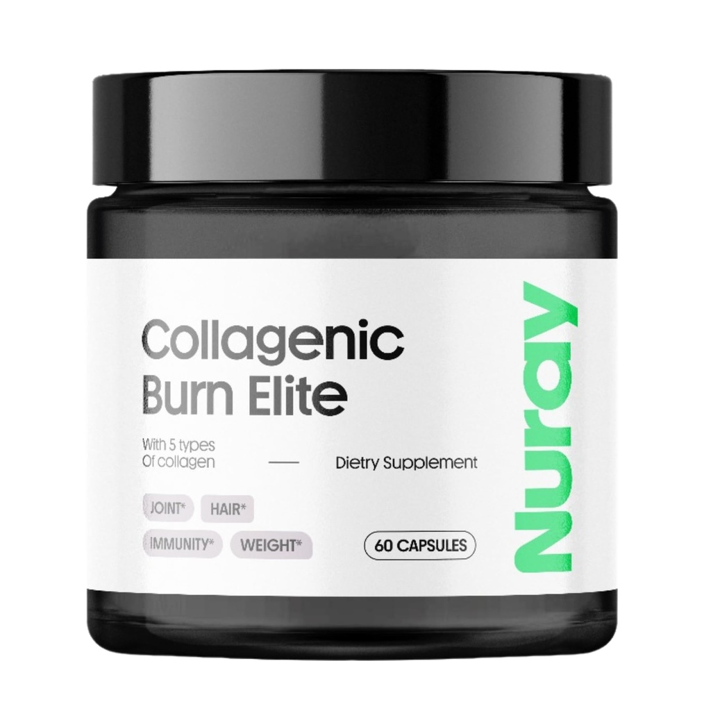 Nuray Collagenic Burn Elite avec du thé vert - Collagen Peptides- 60 Capsules de Collagen Burn avec 5 types de collagène pour les cheveux, la peau, les ongles, les articulations, le métabolisme Boost & Energy