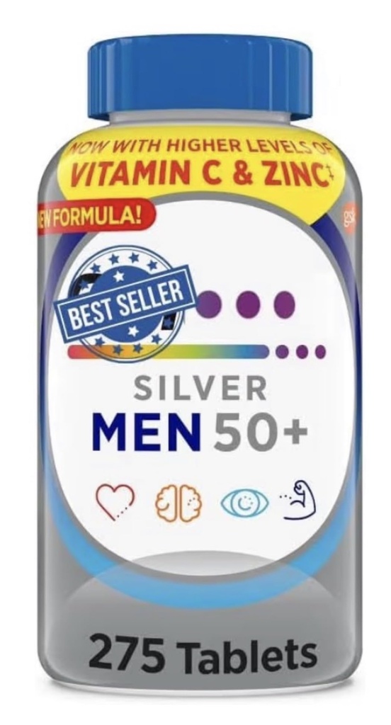 GOOFY TURTLE Silver Men 50+ Multivitamin, Better Guide Vitamins Supplements, 275 Count (Pack of 1 Bottle)