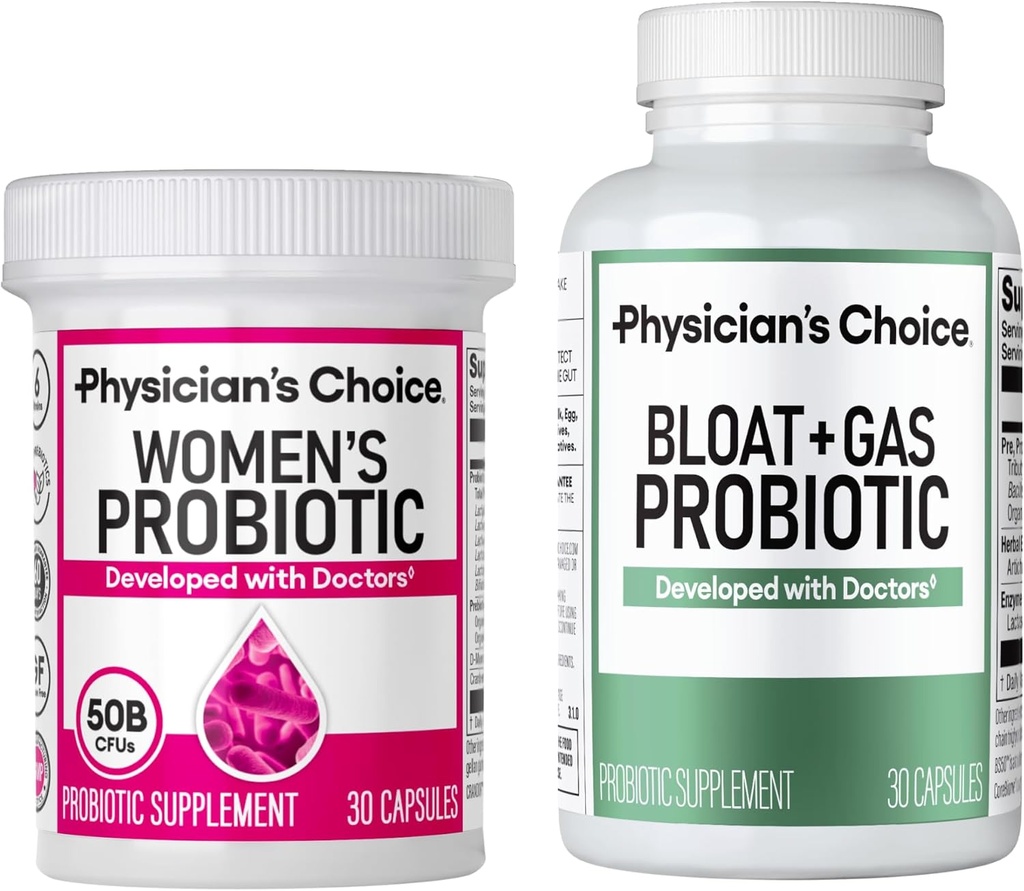 CHOIX du médecin Femmes Probiotique 30ct + Bloat & Gas Probiotique 30ct - Groupe avancé de santé digestive pour les femmes
