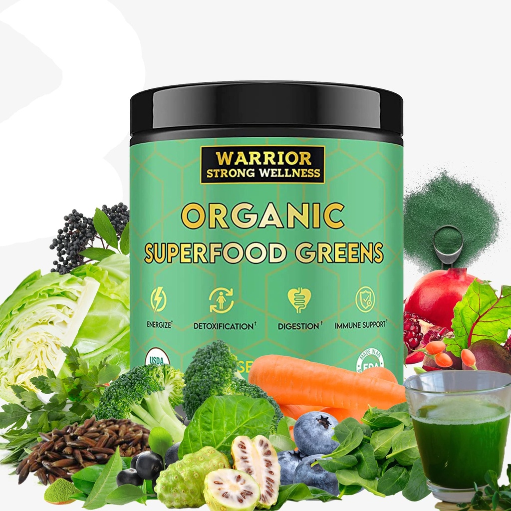 Certified Organic Greens Powder - 30 Servings - Green Superfood Powder, Energy Boost Detox Drink, Fruit and Vegetable Powder, Apple Cider Vinegar, Green Tea Extract