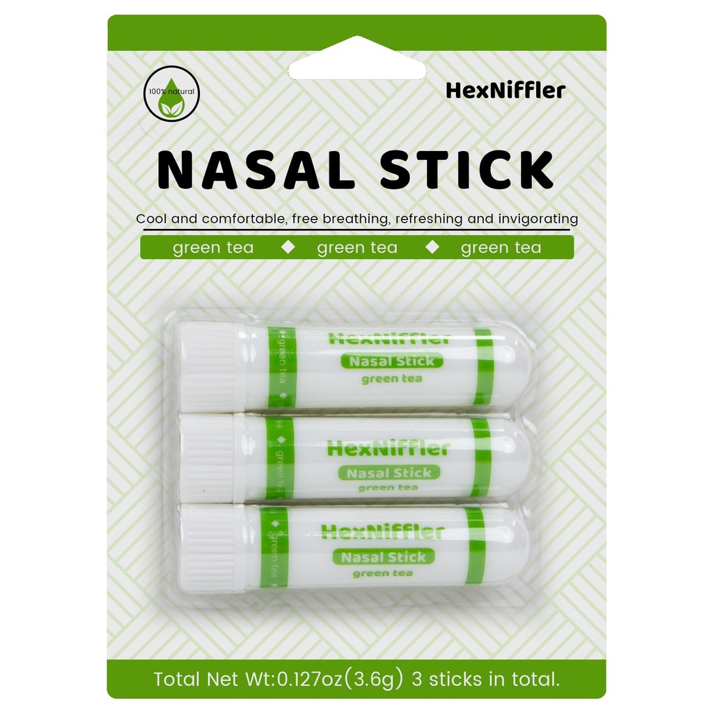 Bâton nasal, Inhalateur de vapeur d'huile essentielle, Ingrédients naturels, Respirez librement,Boostes d'humeur, Inhalateur nasal portable sur le trajet pour adultes, 4Pack(Mint, Lavande, Thé vert, Café) (Thé vert)
