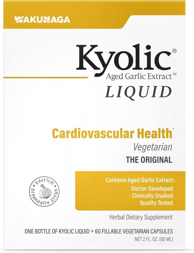 Extrait d'ail d'âge kyolique Végétarien liquide cardiovasculaire, 2 bouteilles d'Once plus 60 capsules rechargeables (paquetage May Vary)