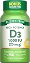 La vérité de la nature D3 1000 UI , 250 Softgels , Vitamine essentielle D , Supplément sans OGM et sans gluten