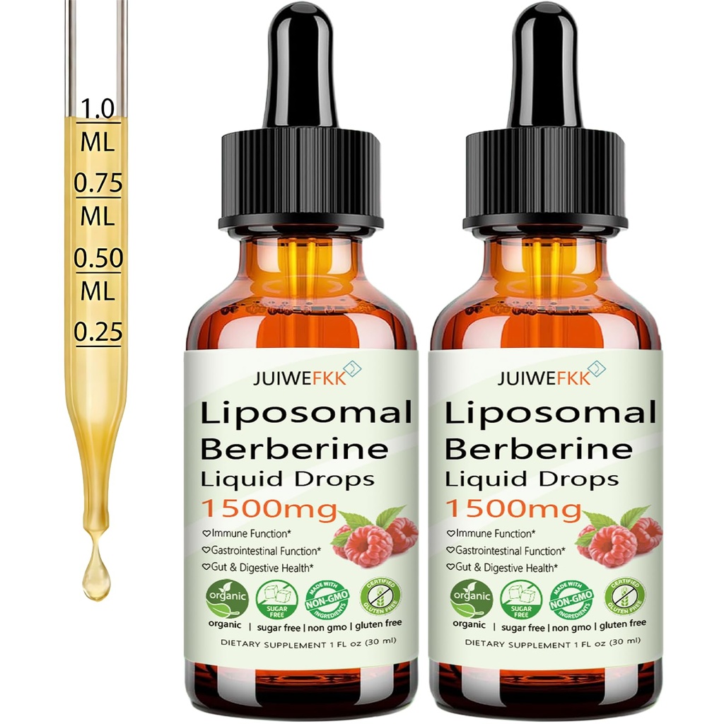 2 Pack Liposomal Berberine Supplément 1500mg, 2-en-1 Extra Strength GLP-1 Moringa Berberine gouttes support Métabolisant Gut digestif coeur santé et vitamines nutriments pour les femmes hommes végétalien non-OGM