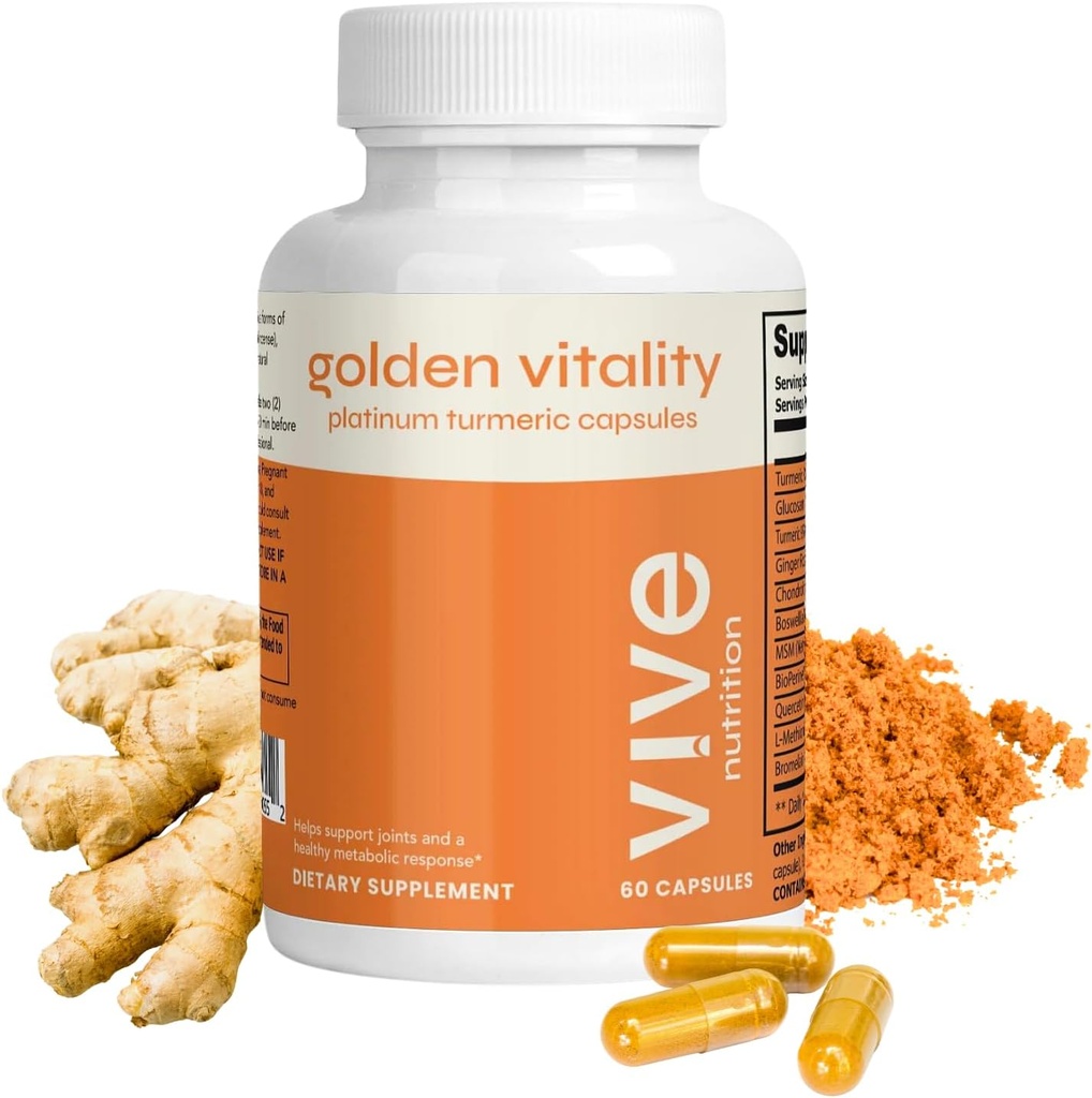 Gélules curcumines curcumines dorées Vitalité dorée - Mélange platine avec 95% Curcuminoides, Glucosamine, Chondroïtine, MSM & BioPerine - Soutien articulaire et os - 60 Compte, 30 jours d'approvisionnement