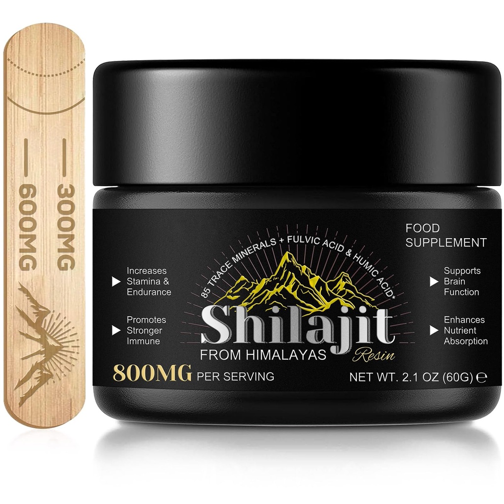 Shilajit Pure Himalayan Organic Shilajit Resin - 800MG Gold Grade NaturalShilajit avec 85+ Acide Fulvic & Trace Minerals pour les hommes et les femmes