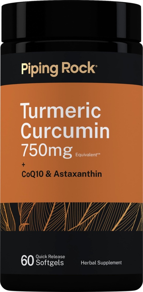 Supplément curcumin curcumin curcuma de roche piquante 60 softgels à libération rapide avec CoQ-10, extrait de poivre noir et astaxanthin
