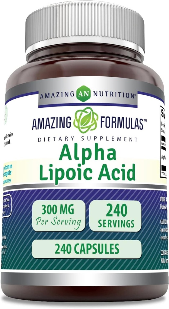 Formules étonnantes Alpha Lipoic Acid 300 mg Capsules Supplément , sans OGM , sans gluten , Fabriqué aux États-Unis (240 Nombre)