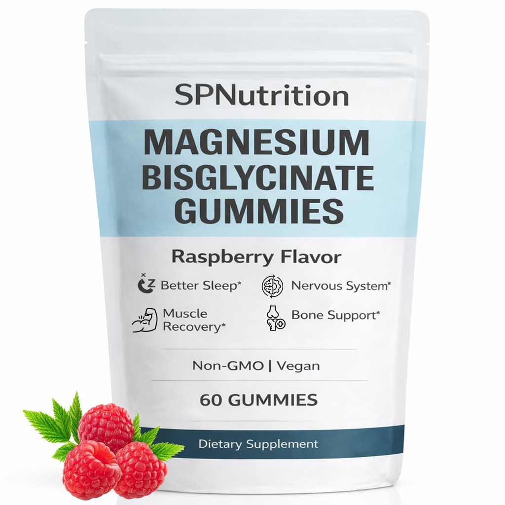 Spnutrition Magnesium Bisglycinate Gummies – Chelated Magnesium Supplement, Promotes Muscle & Nerve Function, Relaxation & Everyday Wellness – 60 Raspberry Gummies (1)
