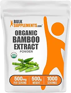 BulkSupplements.com Poudre d'extrait de bambou - Suppléments de silice, Supplément de bambou - Sans herbes et sans gluten, 500mg par portion, 100g (3.5 oz) (paquet de 1)