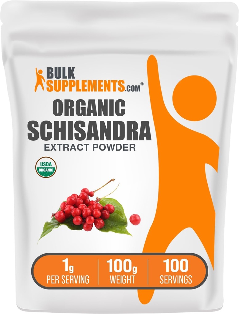 BulkSupplements.com Poudre d'extrait de Schisandra biologique - supplément de Schisandra, de Schisandra Berries, supplément à base de plantes - sans gluten - 1g par portion, 100g (3.5 oz) (paquet de 1)
