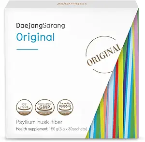 Gut Relief (30 bâtons) - Psyllium Husk 8,500mg, Daejang Sarang Original. Supplément de fibre diététique pour la santé et la constipation digestives, le soulagement du gonflement.