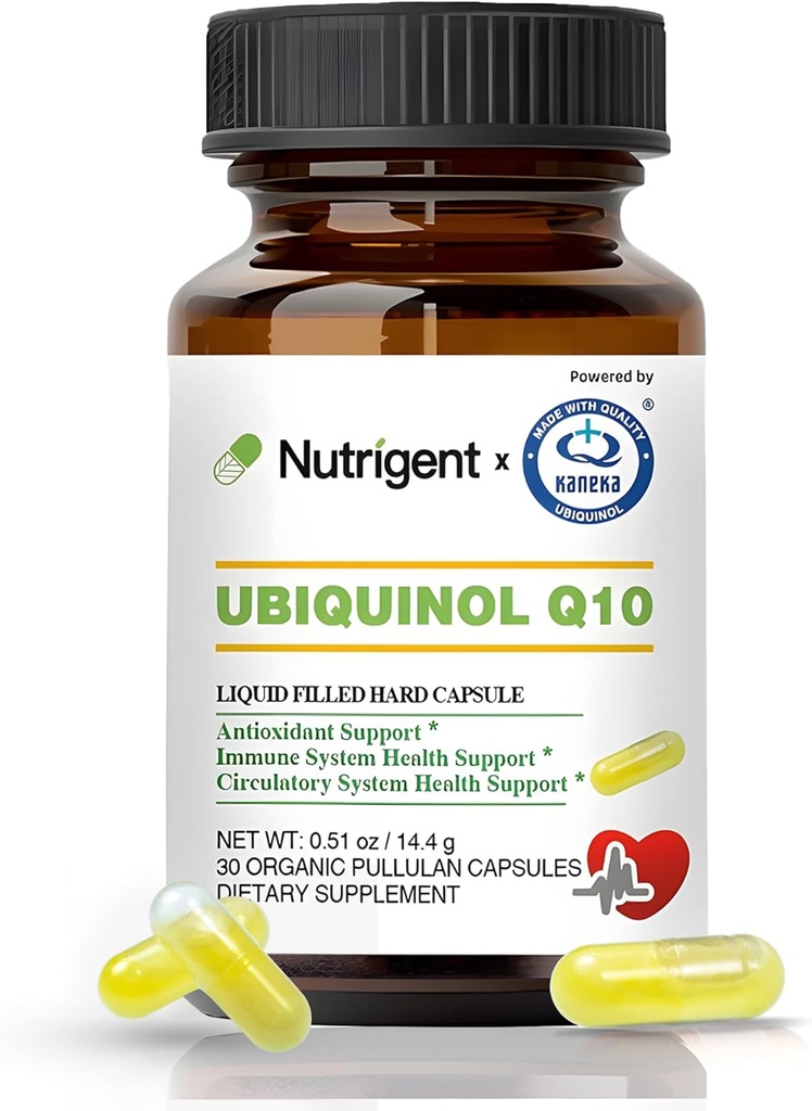 Ubiquinol CoQ10 50 mg, Capsules organiques remplies de liquide, Suppléments haute absorption Coenzyme Q10, Antioxydant pour la santé cardiaque et la production d'énergie, 30 Compte