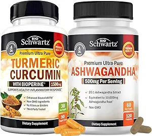 Extra Strength Ashwagandha Capsules (2 Month Supply) Plus Turmeric Curcumin with Black Pepper Extract 1500mg Complex (Trial Size)