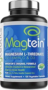 Magtéine Magnésium L-Thréonate pour améliorer la cognition, la concentration, la mémoire, la qualité du sommeil et la santé du cerveau avec des petites capsules - 120 capsules végétales