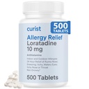 Curist Loratadine 10mg Bulk - 500 Compte - Toute la journée non somnolence Allergie Médecine - 24 heures Antihistamine Comprimés pour Runny Nez, Itchy Yeux, & Éternuer - Intérieur et Extérieur Allergie Médecine pour adultes