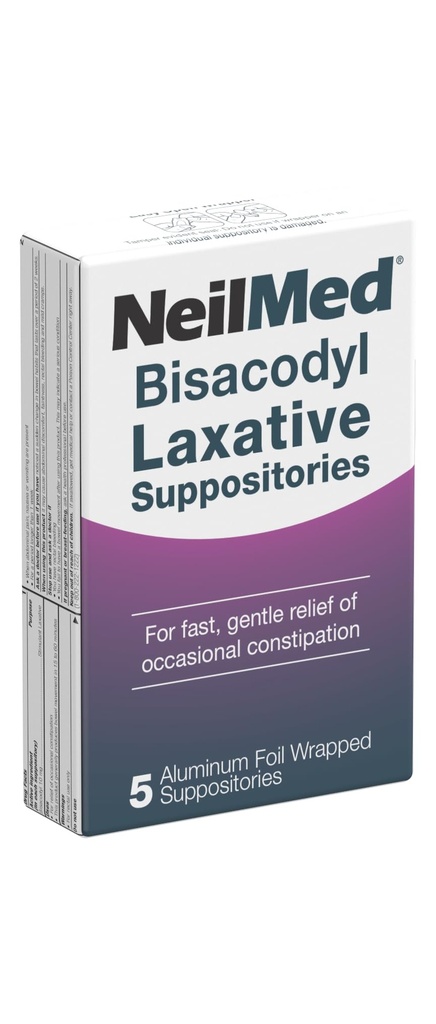 NeilMed Bisacodyl Laxative Suppositories, Gentle Constipation Relief, Fast Aging, Individudally Wraped hygiénique Emballage, Bisacodyl 10 mg, Prédictible Relief, 5 ct