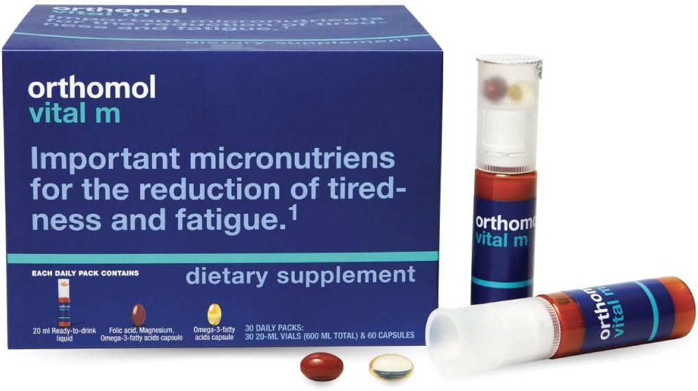 Orthomol Vital M Violon – Supplément Vitamine Homme de 30 jours avec A, B, C, D, E, K, Iodine & Omega-3 – Soutient l'énergie et la vitalité masculine