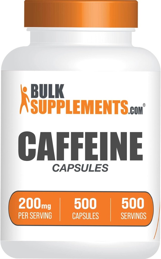 BulkSupplements.com Caffeine 200mg Capsules - Supplement for Energy Boost, Caffeine Pills 200mg - Gluten Free, 1 Capsule per Serving, 500 Count (Pack of 1)