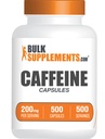 BulkSupplements.com Capsules de caféine 200mg - Supplément pour stimuler l'énergie, pilules de caféine 200mg - Sans gluten, 1 Capsule par portion, 500 Compte (paquet de 1)