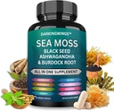 Sea Moss Advanced - Sea Moss 3000mg Huile de Graine Noire 2000mg Ashwagandha 1000MG Bladderwrack 1000mg Burdock 1000mg & Vitamine C Vitamine D3 Pour Suppléments Cheveux de la peau