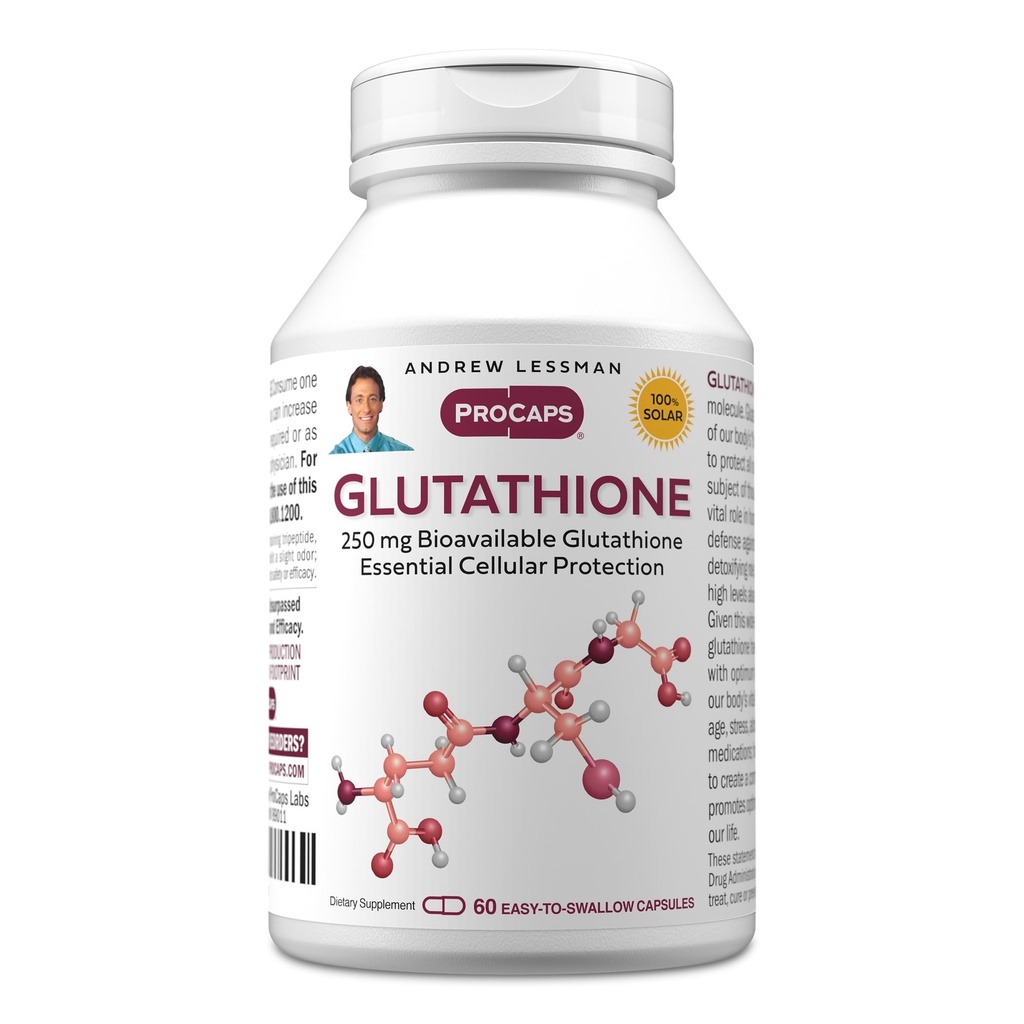 ANDREW LESSMAN Glutathion 250 mg - 60 Capsules - Antioxydant puissant, réduit le stress oxydatif. Biodisponible, Protège les cellules, tissus, organes. Soutient la santé immunitaire. Capsules faciles à avaler.