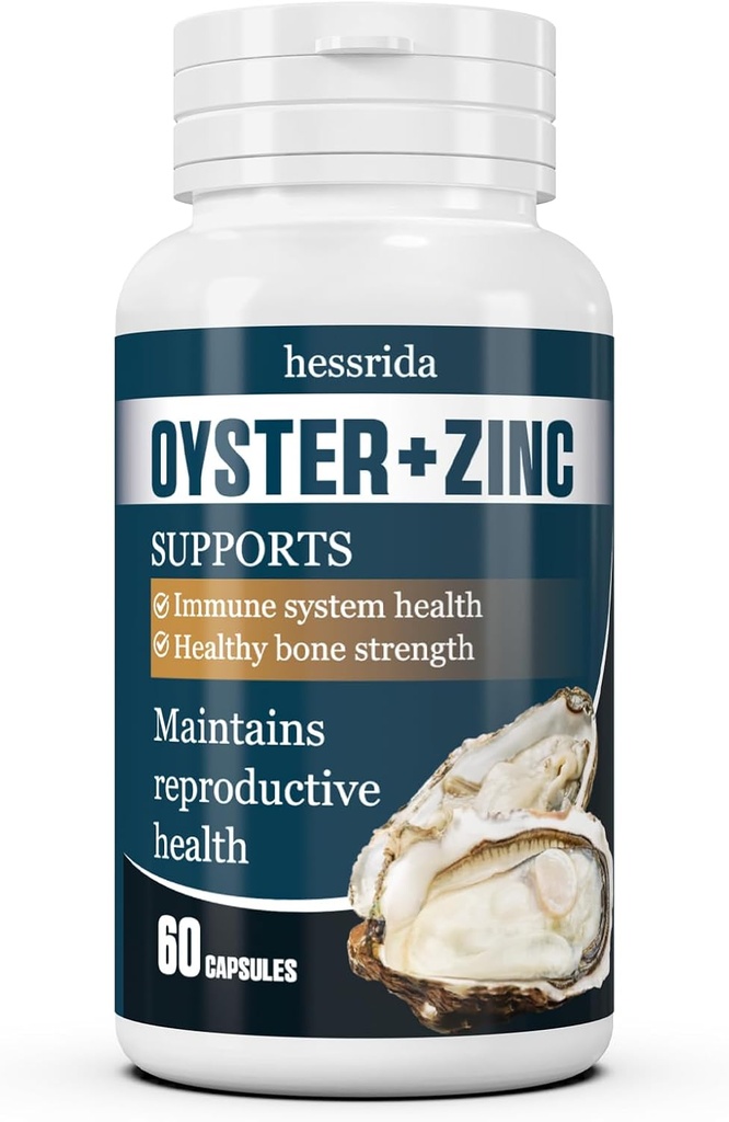 Oysters Extrait Capsules avec poudre de zinc, compléments d'huître pour les hommes et les femmes, pilules Oyster naturelles et sécurisées, aider le système immunitaire, les systèmes de reproduction et la santé des os, 60 capsules