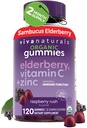 Viva Naturals Gummées de mûrier aîné biologique de Sambucus pour adultes (120 Nombre) - 3en1 Gummées de soutien de la vitamine C et de l'immune du zinc, compléments de mûrier aîné à croquer, gommes d'immunité du zinc