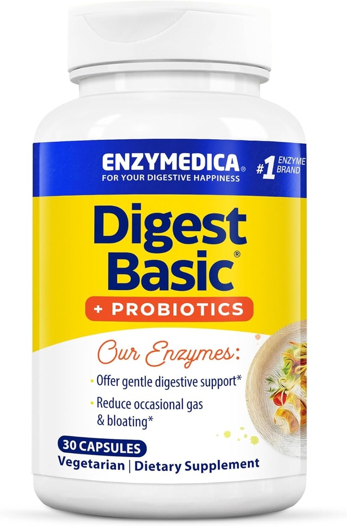 Enzymedica, Digest Basic + Probiotiques, Enzymes digestifs doux avec 400 millions de cultures actives UFC par gélule, 30 capsules