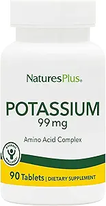 Natures Plus Potassium 99 mg, 90 comprimés - Soutient l'équilibre électrolytique sain et le bien-être général - Sans gluten, végétarien - 90 portions