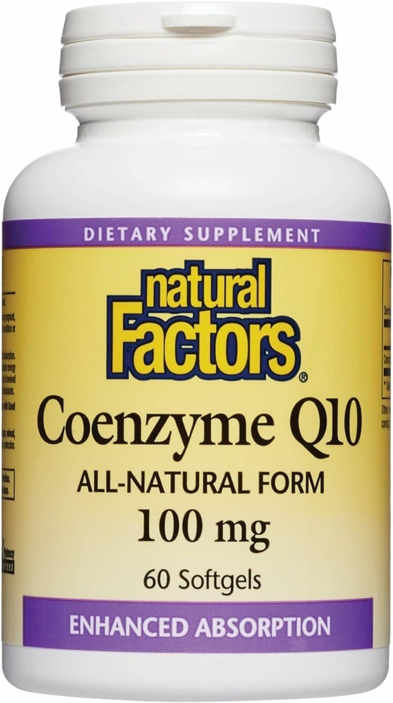 Facteurs naturels Coenzyme Q10 - Supplément de soutien aux antioxydants soutient la production d'énergie cellulaire - Meilleures aides à l'absorption Fonction cardiaque saine - 100 mg, 60 Softgels (60 portions)
