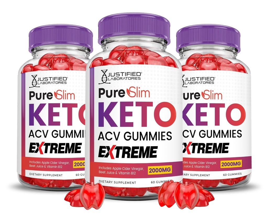 (3 Pack) Pure Slim Keto ACV Gummies Extreme 2000MG PureSlim Keto Gummies Advanced Formula Apple Cider Vinegar with Pomegranate Beet Juice Powder B12 Vegan Non GMO 180 Gummys